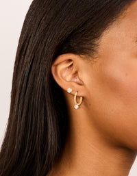 Waterproof Gold Plated Stainless Steel Mini Cubic Zirconia Earrings 2-Pack - link has visual effect only