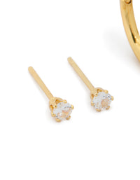 Waterproof Gold Plated Stainless Steel Mini Cubic Zirconia Earrings 2-Pack - link has visual effect only