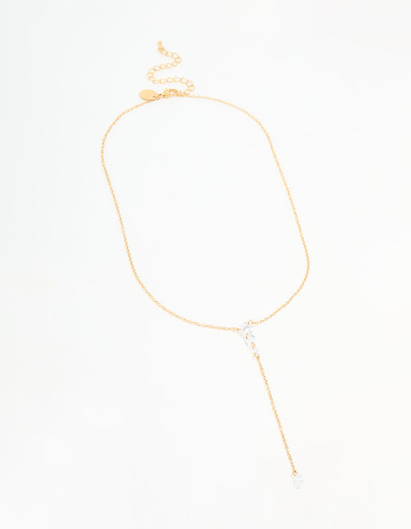 Waterproof Gold Plated Stainless Steel Cubic Zirconia Y-Necklace