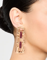 Gold Triple Chain Link Drop Earrings - link has visual effect only