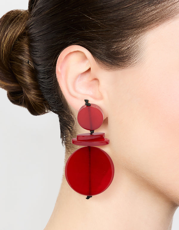 Red Layered Disc Drop Earrings