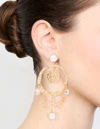 Gold Celestial Pearl Charm Drop Earrings - link has visual effect only