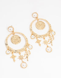 Gold Celestial Pearl Charm Drop Earrings - link has visual effect only