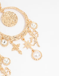 Gold Celestial Pearl Charm Drop Earrings - link has visual effect only