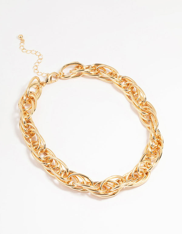 Gold Plated Chunky Wide Chain Necklace