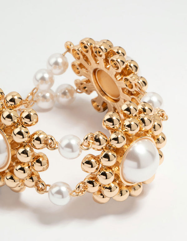 Gold Plated Flower Pearl Bracelet