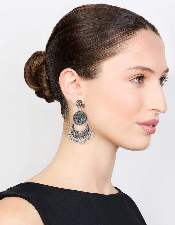 Antique Silver Beaded Drop Earrings