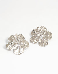 Silver Hammered Hibiscus Stud Earrings - link has visual effect only