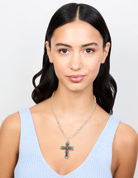 Antique Silver Turquoise Stone Cross Pendant Necklace - link has visual effect only