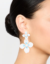 White & Blue Coated Metal Flower Drop Earrings - link has visual effect only