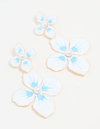 White & Blue Coated Metal Flower Drop Earrings - link has visual effect only
