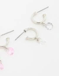 Silver Mixed Stone Huggie Hoop Earrings 3-Pack - link has visual effect only