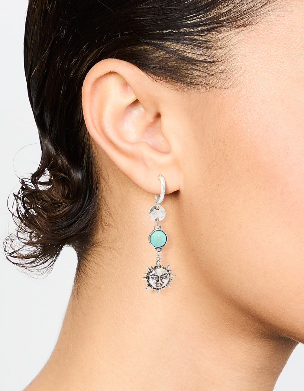Antique Silver Turquoise Stone & Sun Drop Earrings