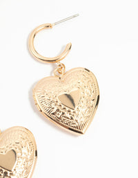 Gold Heart Locket Drop Earrings - link has visual effect only