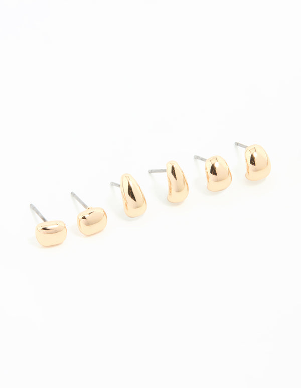 Gold Mini Stud & Hoop Earrings 3-Pack