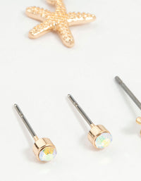 Gold Starfish & Shell Mixed Earrings 6-Pack - link has visual effect only