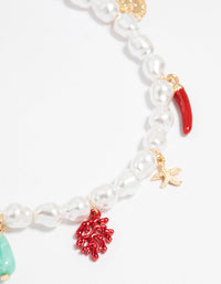 Gold Beaded Pearl Sea Charm Anklet - link has visual effect only