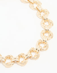 Gold Ribbed Knotted Link Necklace - link has visual effect only