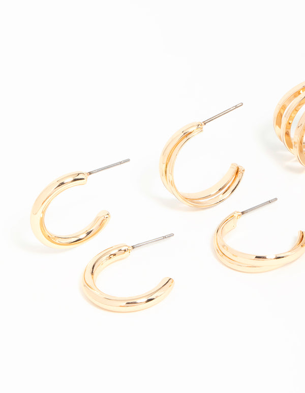 Gold Mixed Twisted Pearl Hoop Earrings 6-Pack