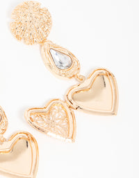 Gold Shell Diamante Etched Heart Locket Drop Earrings - link has visual effect only