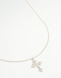 Silver Plated Diamante Rose Cross Pendant Necklace - link has visual effect only