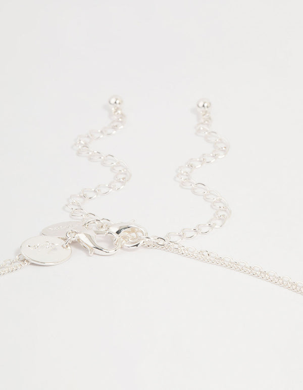 Silver Plated Cubic Zirconia & Plain Cross Layered Necklace