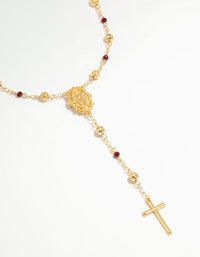 Gold Plated Rose Beaded Locket Cross Y-Necklace - link has visual effect only