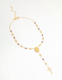 Gold Plated Rose Beaded Locket Cross Y-Necklace - link has visual effect only