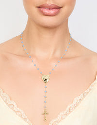 Gold Plated Blue Beaded Heart Locket & Cross Y-Necklace - link has visual effect only