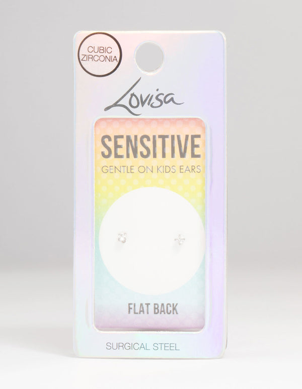 Kids Surgical Steel Cubic Zirconia Flat Back Earrings