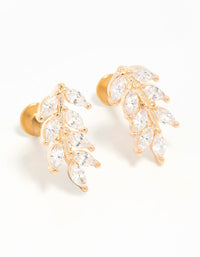 Gold Plated Surgical Steel Cubic Zirconia Leaf Flat Back Earrings - link has visual effect only