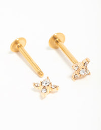 Gold Plated Surgical Steel Diamante Clover Flat Back Earrings - link has visual effect only
