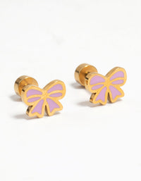 Kids Gold Plated Surgical Steel Bow Flat Back Earrings - link has visual effect only