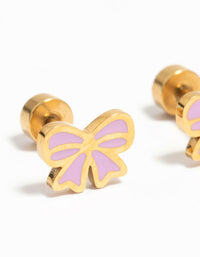 Kids Gold Plated Surgical Steel Bow Flat Back Earrings - link has visual effect only