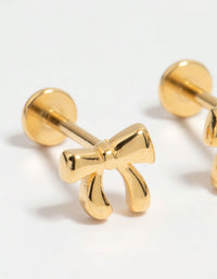 Gold Plated Surgical Steel Bow Flat Back Earrings - link has visual effect only