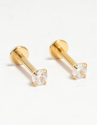 Gold Plated Surgical Steel Cubic Zirconia Flat Back Earrings - link has visual effect only