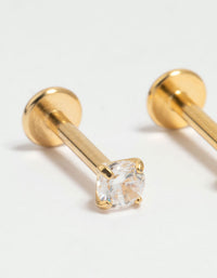 Gold Plated Surgical Steel Cubic Zirconia Flat Back Earrings - link has visual effect only