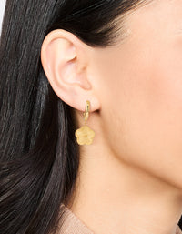 Waterproof Gold Plated Stainless Steel Flower Drop Hoop Earrings - link has visual effect only