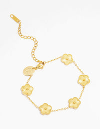 Waterproof Gold Plated Stainless Steel Five Petal Flower Bracelet - link has visual effect only