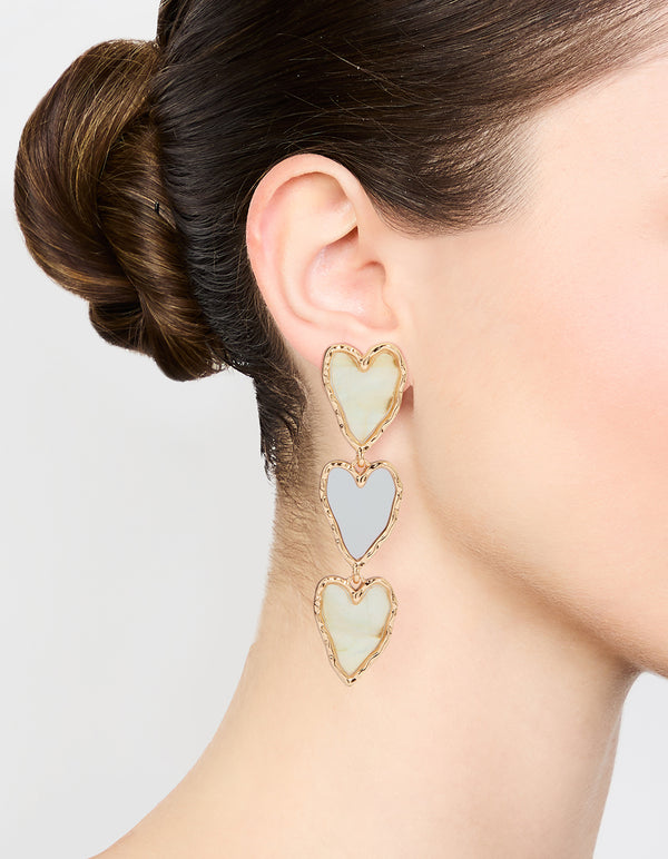 Gold Genuine Shell Heart Layered Drop Earrings