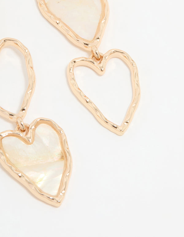 Gold Genuine Shell Heart Layered Drop Earrings