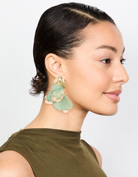 Gold Green Fabric Flower Drop Earrings - link has visual effect only