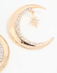 Antique Gold Diamante Celestial Moon Drop Earrings - link has visual effect only