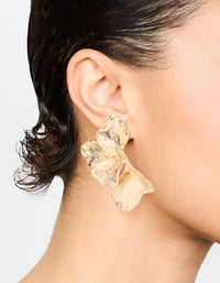 Gold Etched Large Leaf Drop Earrings - link has visual effect only