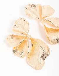 Gold Etched Large Leaf Drop Earrings - link has visual effect only