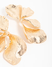 Gold Etched Large Leaf Drop Earrings - link has visual effect only