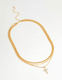 Gold Plated Cross & Chain Layered Necklace - link has visual effect only