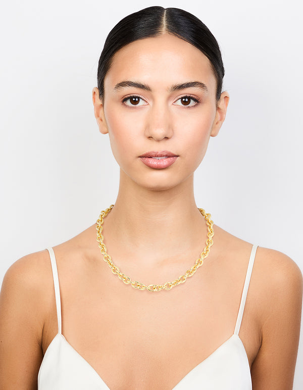 Gold Plated Thick Oval Link Chain Necklace