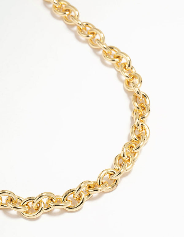 Gold Plated Thick Oval Link Chain Necklace