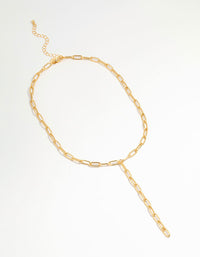 Gold Plated Paperclip Link Chain Y-Necklace - link has visual effect only